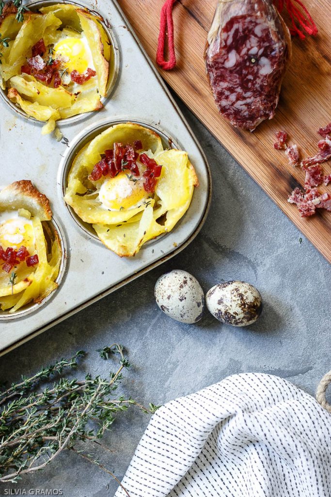 ingredientes patatas pochadas salchichón ibérico patata nueva cebolla AOVE